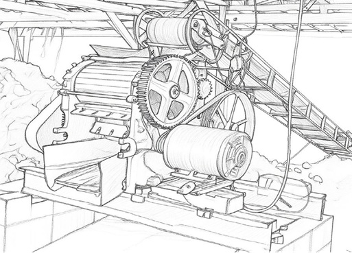 原料を砕いて粉にする工程