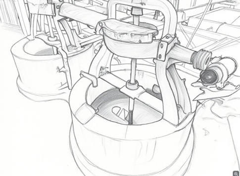 土と水を混ぜ合わせる工程